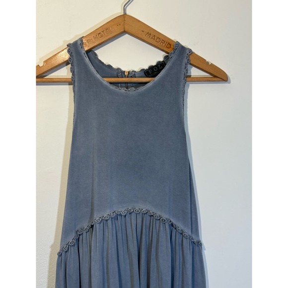 POL Womens Denim Blue Dress Racerback Crochet Detail Zipper Sleeveless M - Picture 3 of 11